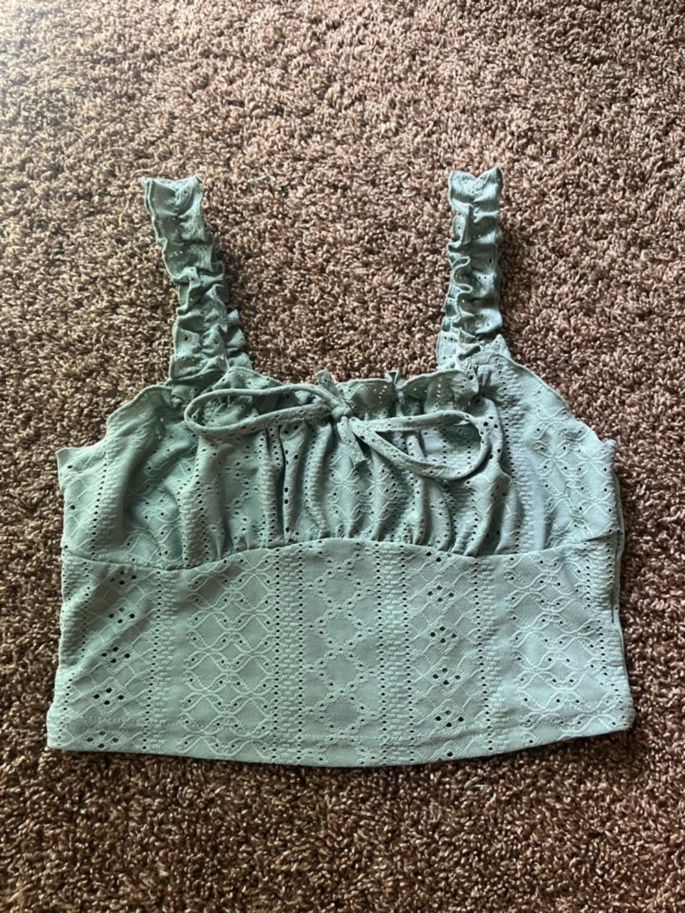 Ruffle Strap Crop Top - Sage Green